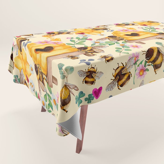 Bees with Flowers and Honey Tablecloth Gallery Image 1