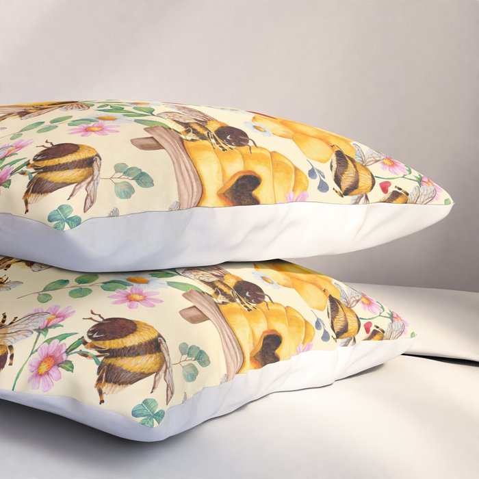 Bees with Flowers and Honey Pillow Sham Gallery Image 3