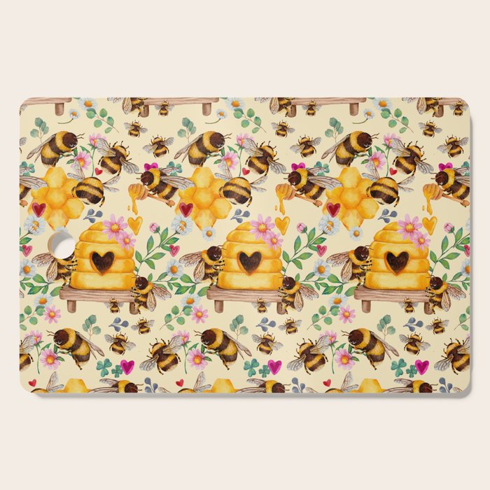 Bees with Flowers and Honey Cutting Board Gallery Image 1