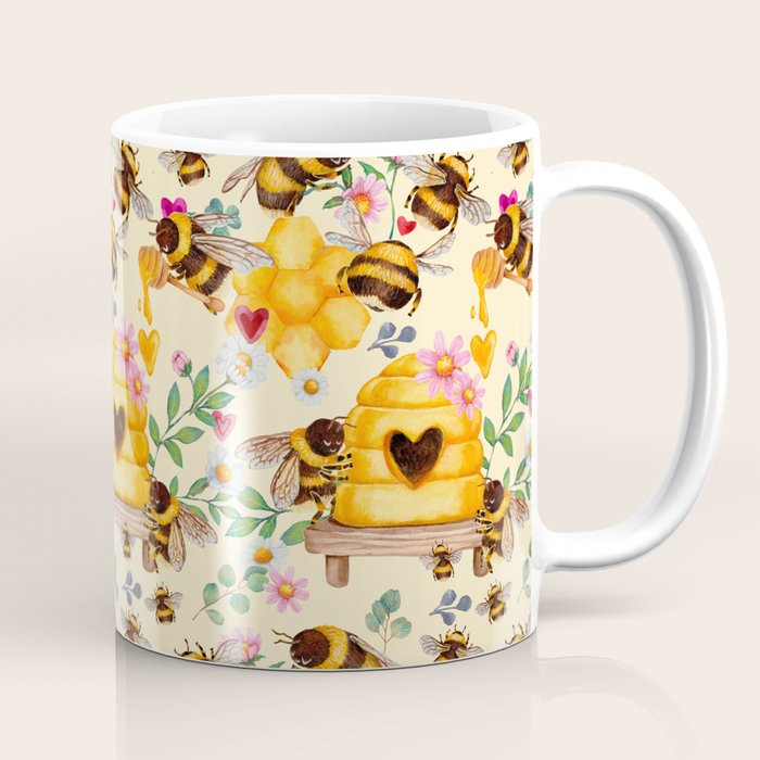Bees with Flowers and Honey Coffee Mug Gallery Image 1