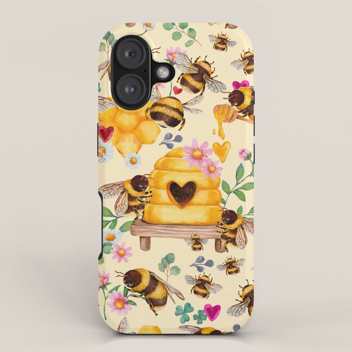 Bees with Flowers and Honey iPhone Case Gallery Image 1