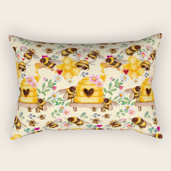 Bees with Flowers and Honey Rectangular Pillow Gallery Image 2
