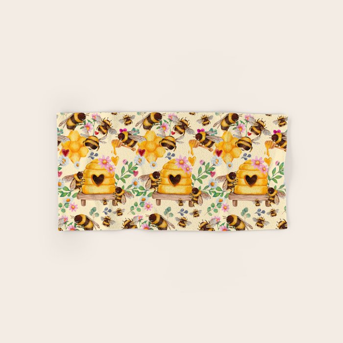 Bees with Flowers and Honey Bath Towel Gallery Image 1