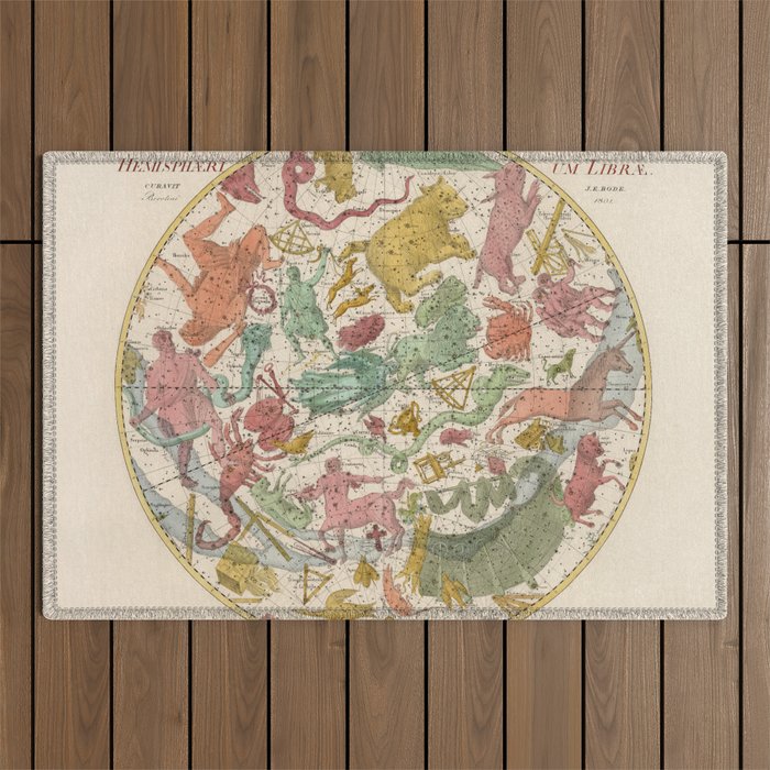 Libra Antique Astrology Zodiac Pictorial Map Outdoor Rug Gallery Image 1