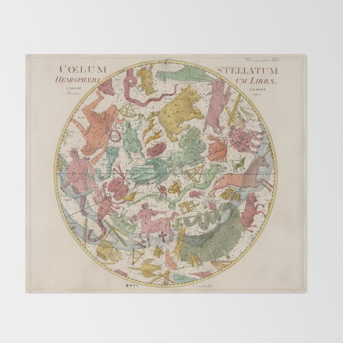 Libra Antique Astrology Zodiac Pictorial Map Throw Blanket Gallery Image 2