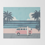 Surfer Graphic Beach Palm-Tree Camper-Van Art Throw Blanket Gallery Image 2