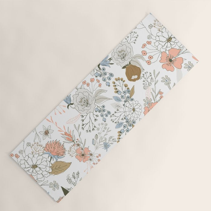 Abstract modern coral white pastel rustic floral Yoga Mat Gallery Image 1