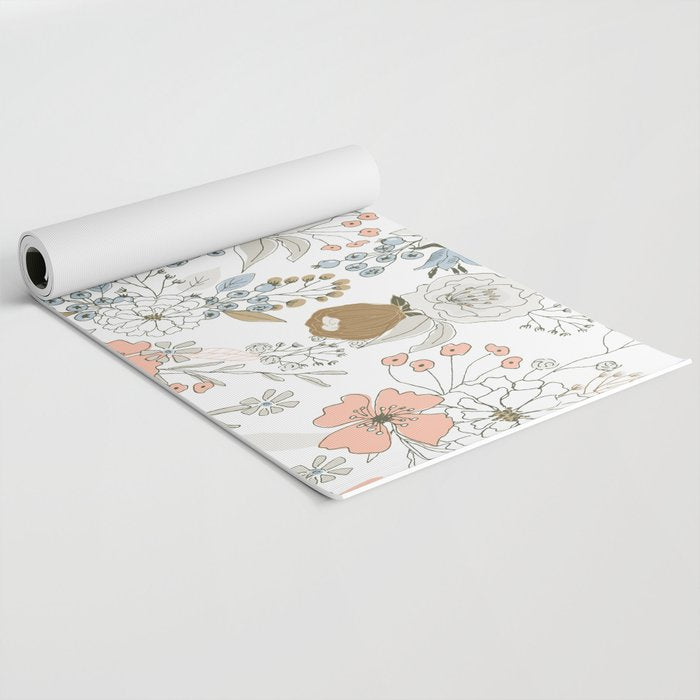 Abstract modern coral white pastel rustic floral Yoga Mat Gallery Image 2