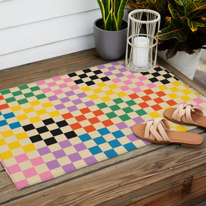 Colorful Checkerboard Outdoor Rug Gallery Image 2