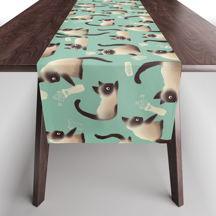 Bad Siamese Cats Knocking Stuff Over Table Runner Gallery Image 1