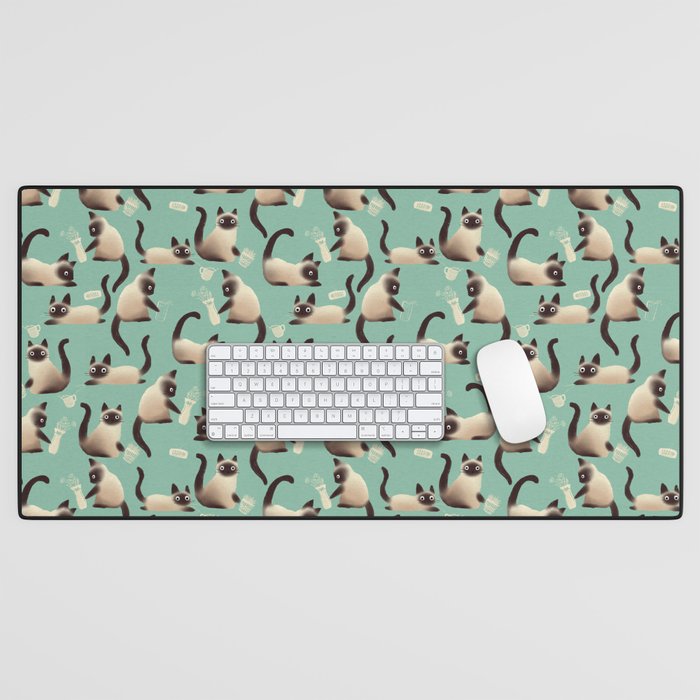 Bad Siamese Cats Knocking Stuff Over Desk Mat Gallery Image 1