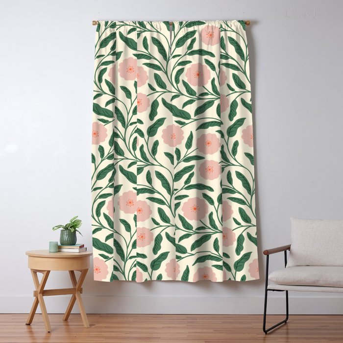 Bold Pink Botanical Blooms on Light Pattern Window Curtain Gallery Image 5