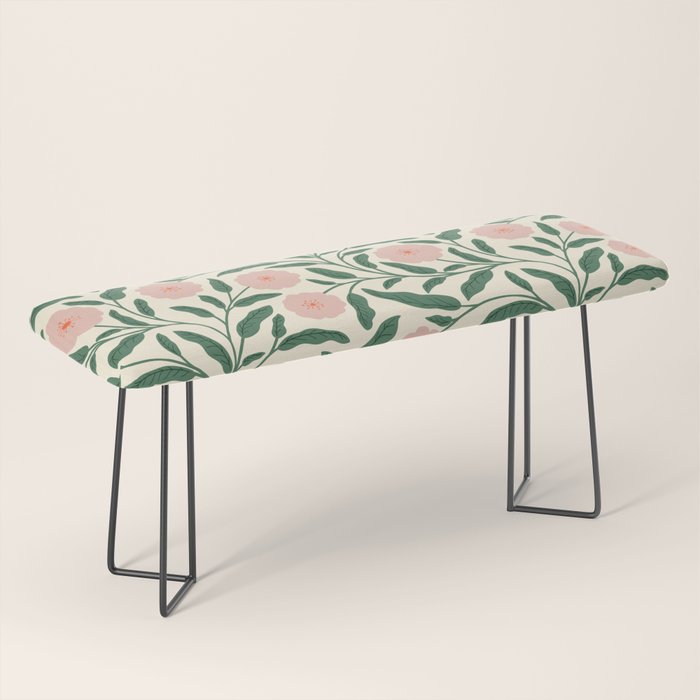 Bold Pink Botanical Blooms on Light Pattern Bench Gallery Image 1