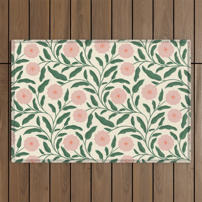 Bold Pink Botanical Blooms on Light Pattern Outdoor Rug Gallery Image 1