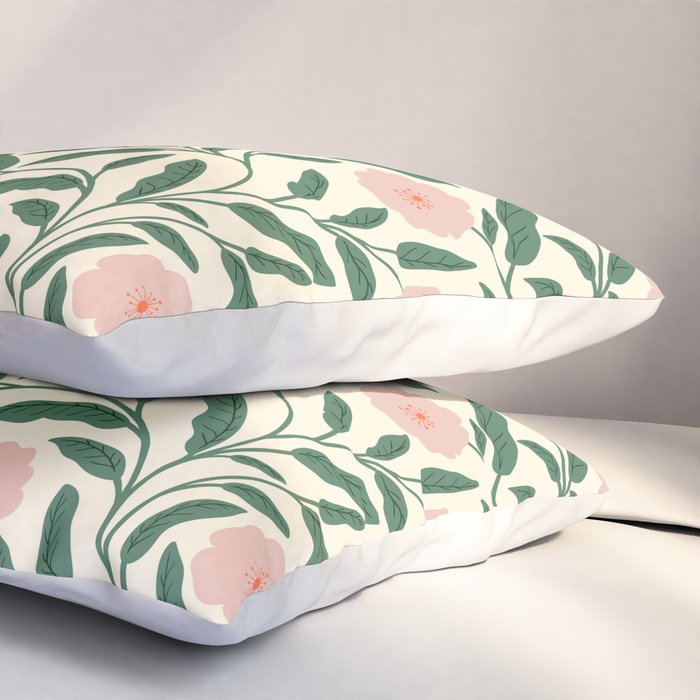 Bold Pink Botanical Blooms on Light Pattern Pillow Sham Gallery Image 3
