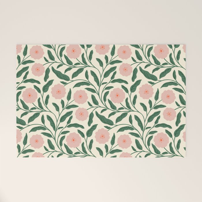 Bold Pink Botanical Blooms on Light Pattern Welcome Mat Gallery Image 1