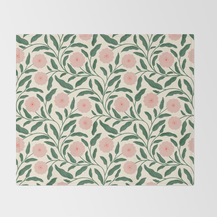 Bold Pink Botanical Blooms on Light Pattern Throw Blanket Gallery Image 2