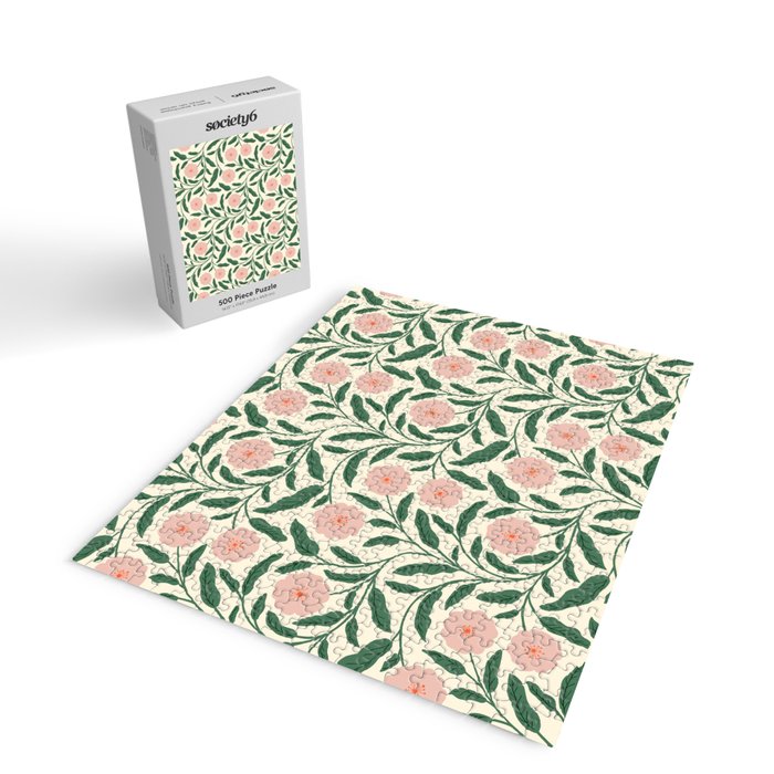 Bold Pink Botanical Blooms on Light Pattern Jigsaw Puzzle Gallery Image 2