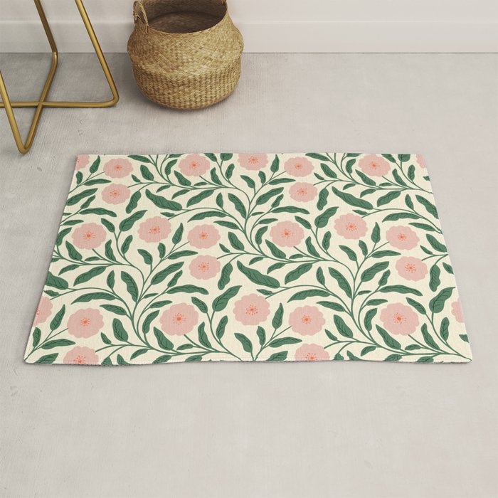 Bold Pink Botanical Blooms on Light Pattern Rug Gallery Image 1
