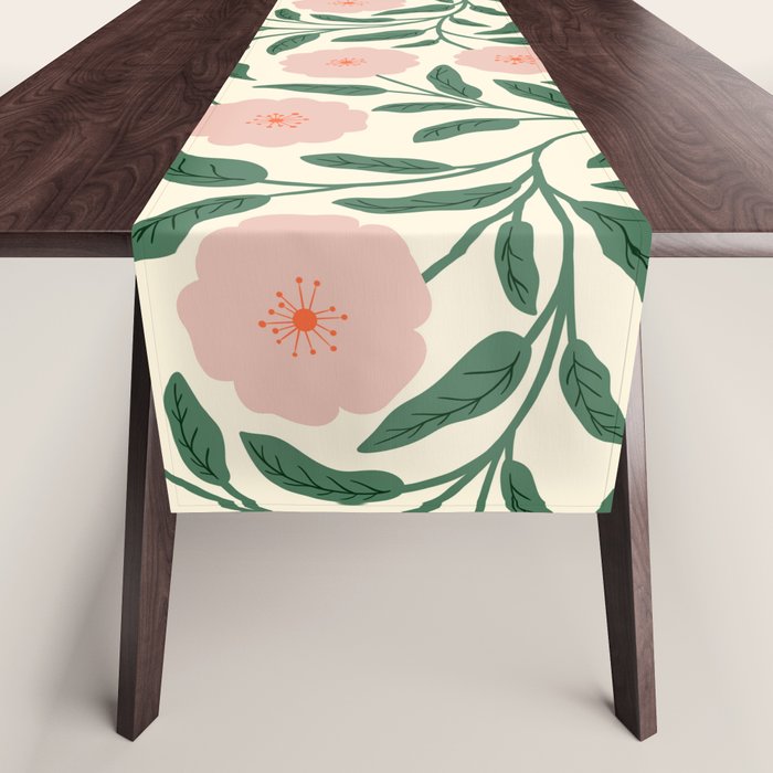 Bold Pink Botanical Blooms on Light Pattern Table Runner Gallery Image 1