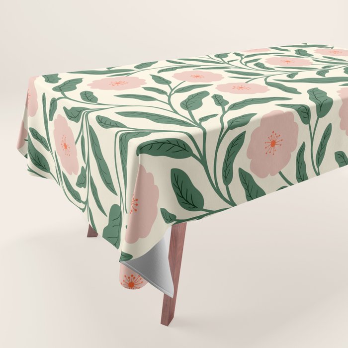 Bold Pink Botanical Blooms on Light Pattern Tablecloth Gallery Image 1