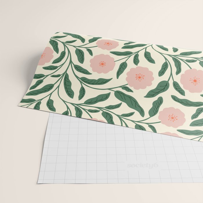 Bold Pink Botanical Blooms on Light Pattern Wrapping Paper Gallery Image 2
