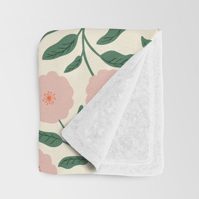 Bold Pink Botanical Blooms on Light Pattern Throw Blanket Gallery Image 3
