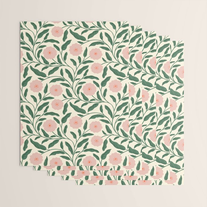 Bold Pink Botanical Blooms on Light Pattern Wrapping Paper Gallery Image 3