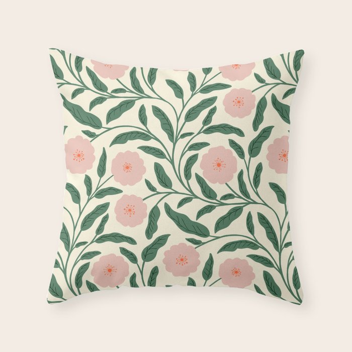 Bold Pink Botanical Blooms on Light Pattern Throw Pillow Gallery Image 6