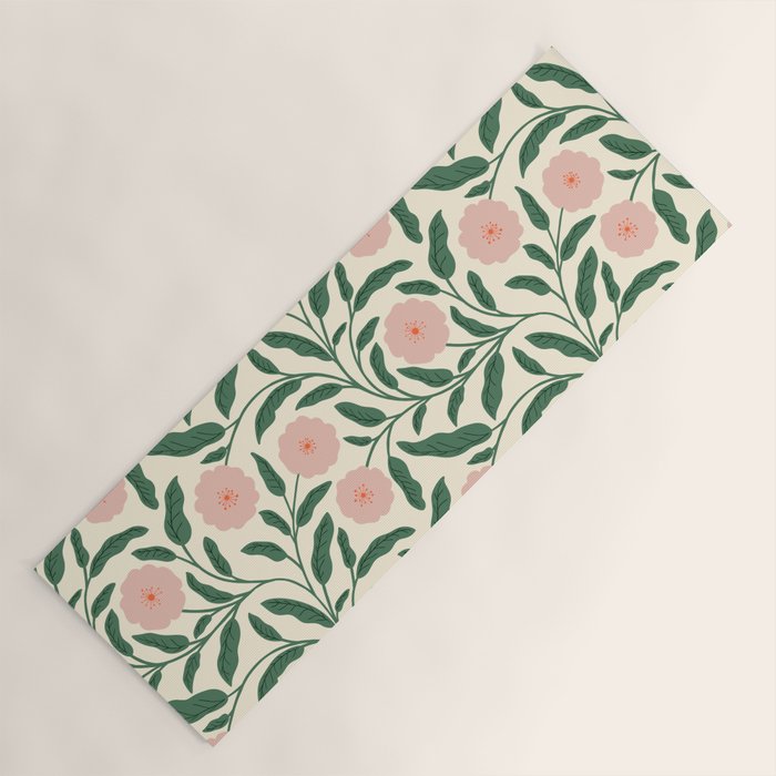 Bold Pink Botanical Blooms on Light Pattern Yoga Mat Gallery Image 1