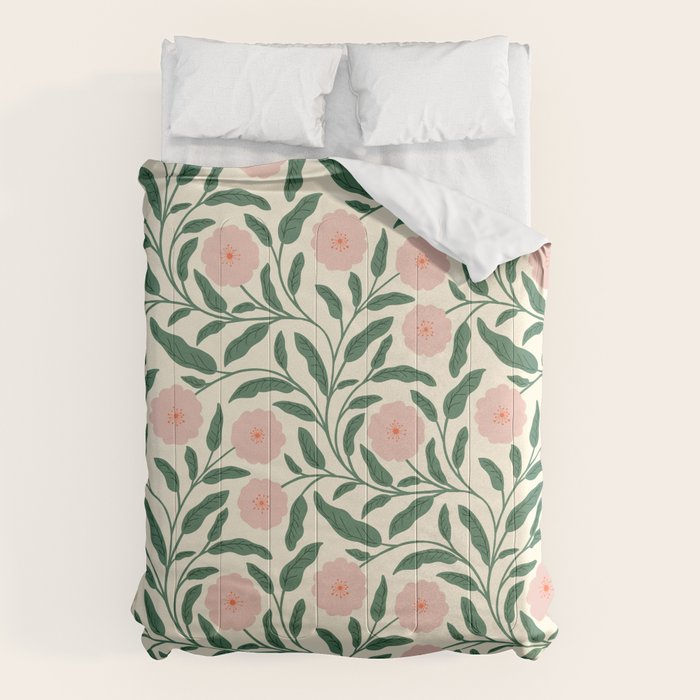 Bold Pink Botanical Blooms on Light Pattern Comforter Gallery Image 6
