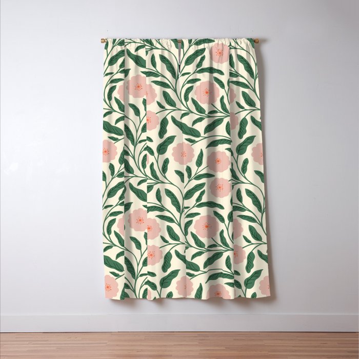 Bold Pink Botanical Blooms on Light Pattern Window Curtain Gallery Image 3
