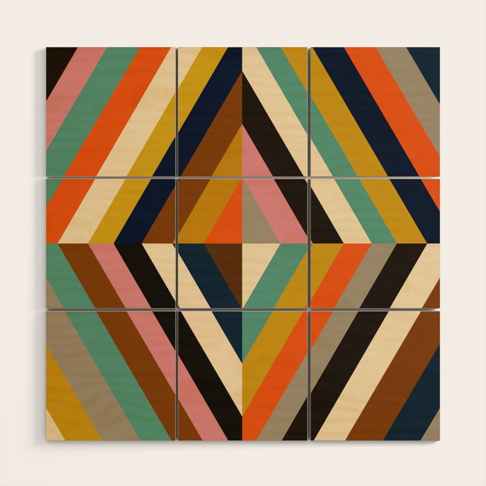 Mid Century Geometric Pattern Technicolor Diamond  Wood Wall Art