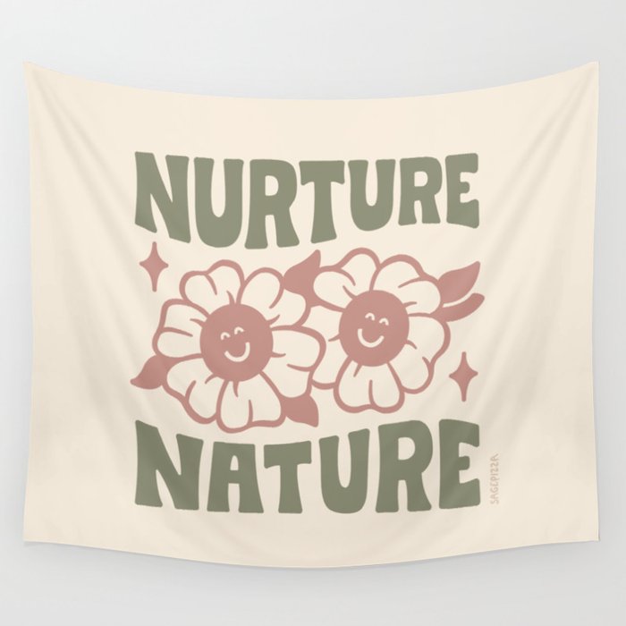 NURTURE NATURE (IN GREEN AND MAUVE) Wall Tapestry Gallery Image 4