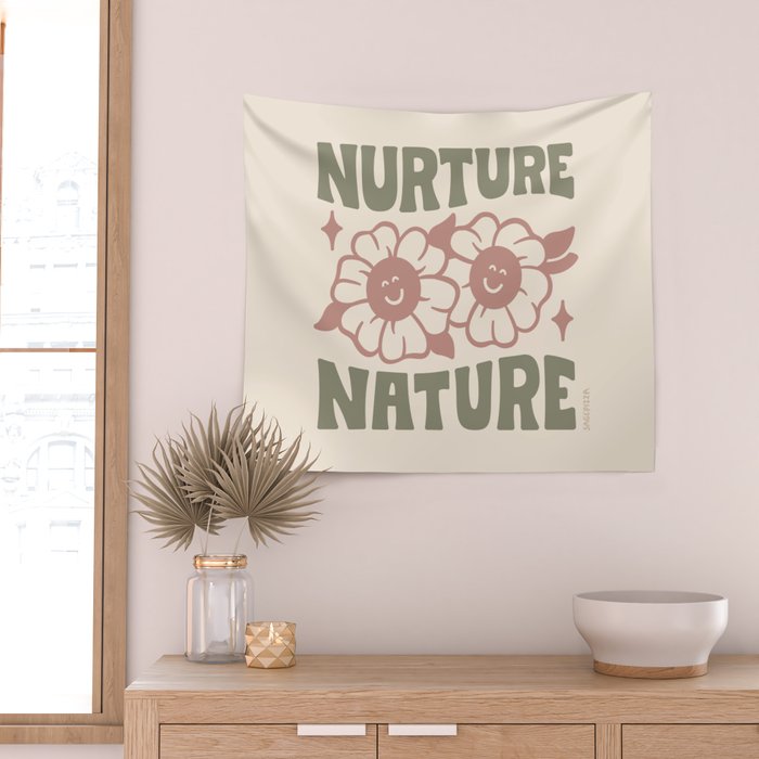 NURTURE NATURE (IN GREEN AND MAUVE) Wall Tapestry Gallery Image 2