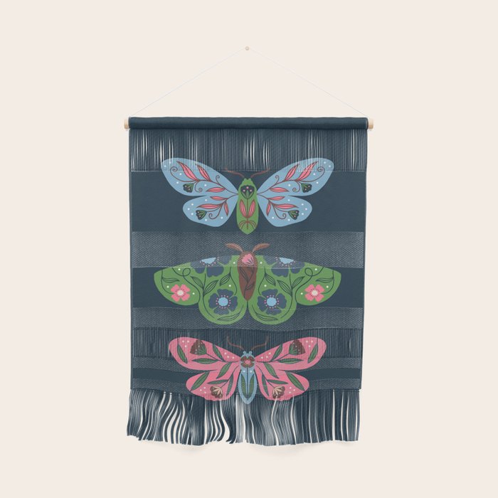 Folk Floral Moths and Butterflies Blue Wall Hanging Gallery Image 1