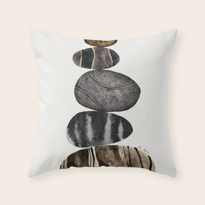 balancing beach pebbles Throw Pillow Gallery Image 6
