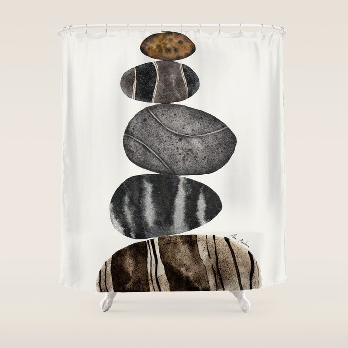 balancing beach pebbles Shower Curtain Gallery Image 1