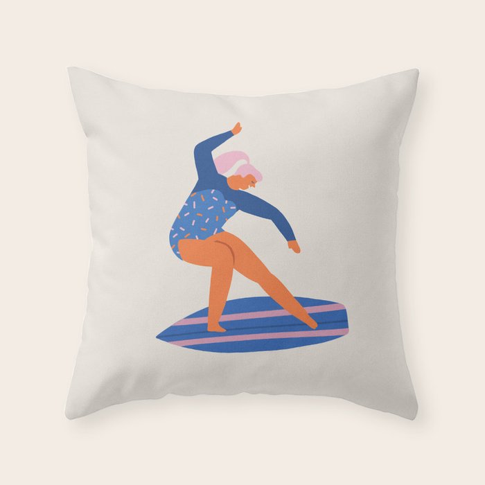 Surf girl Throw Pillow Gallery Image 1