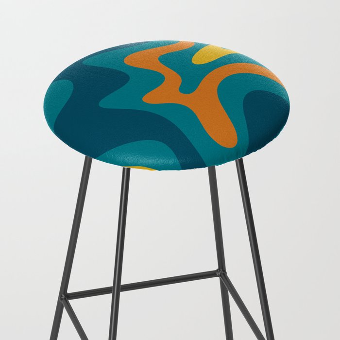 Retro Liquid Swirl Abstract Pattern Square in Moroccan Blue, Teal, Orange, and Mustard Stool Gallery Image 2