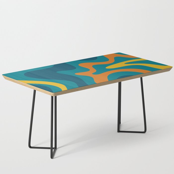 Retro Liquid Swirl Abstract Pattern Square in Moroccan Blue, Teal, Orange, and Mustard Coffee Table Gallery Image 1