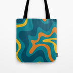 Retro Liquid Swirl Abstract Pattern Square in Moroccan Blue, Teal, Orange, and Mustard Tote Bag Gallery Image 1