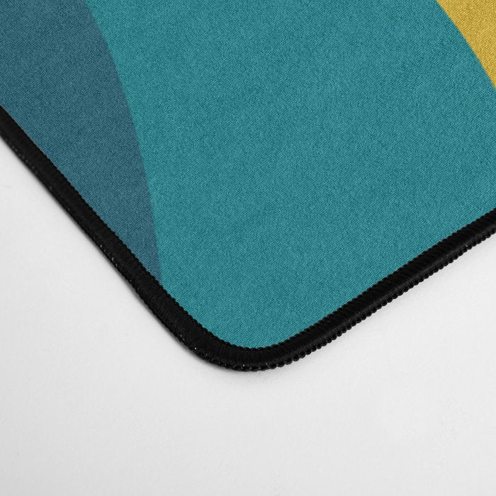 Retro Liquid Swirl Abstract Pattern Square in Moroccan Blue, Teal, Orange, and Mustard Desk Mat Gallery Image 4
