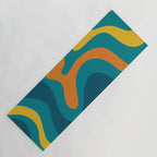Retro Liquid Swirl Abstract Pattern Square in Moroccan Blue, Teal, Orange, and Mustard Yoga Mat Gallery Image 1