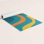 Retro Liquid Swirl Abstract Pattern Square in Moroccan Blue, Teal, Orange, and Mustard Yoga Mat Gallery Image 2