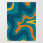 Retro Liquid Swirl Abstract Pattern Square in Moroccan Blue, Teal, Orange, and Mustard Poster Gallery Image 4