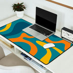 Retro Liquid Swirl Abstract Pattern Square in Moroccan Blue, Teal, Orange, and Mustard Desk Mat Gallery Image 2