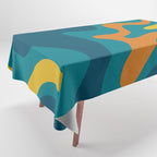 Retro Liquid Swirl Abstract Pattern Square in Moroccan Blue, Teal, Orange, and Mustard Tablecloth Gallery Image 1