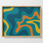 Retro Liquid Swirl Abstract Pattern Square in Moroccan Blue, Teal, Orange, and Mustard Serving Tray Gallery Image 1