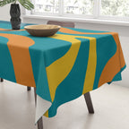 Retro Liquid Swirl Abstract Pattern Square in Moroccan Blue, Teal, Orange, and Mustard Tablecloth Gallery Image 3